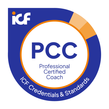 ICF logo featuring "PCC" for Professional Certified Coach in a circular design.